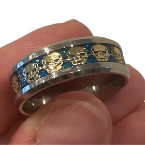 Men’s Plastic Blue and Gold Skull Ring Size 11.75